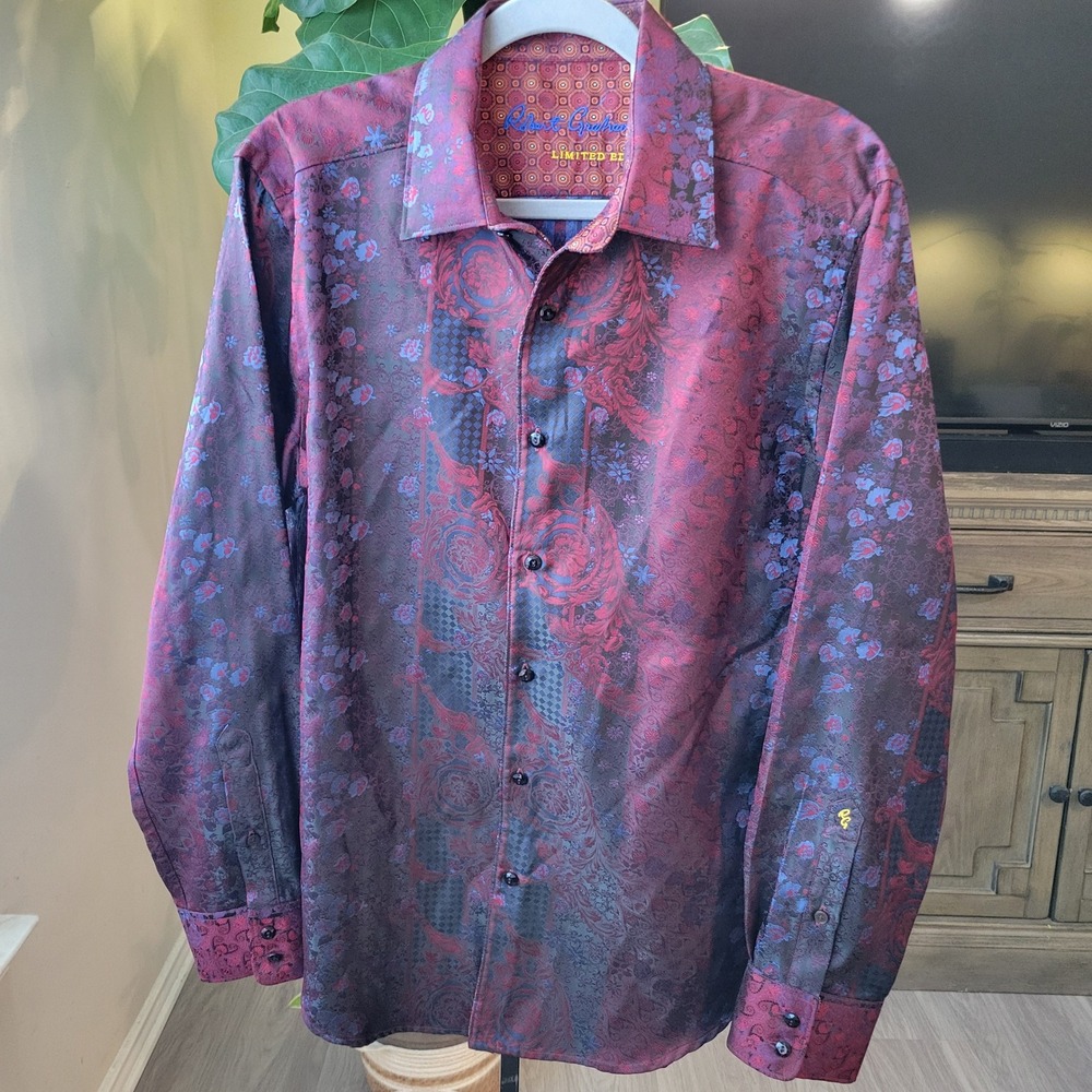 Robert Graham Limited Edition Silk Blend Jacquard Floral Paisley Shirt Mens L